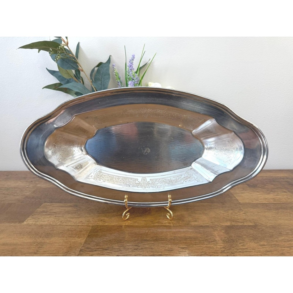 Vintage Silver Plated Sandwich Tray‎ Ornate Etched Serving Platter Cottagecore
